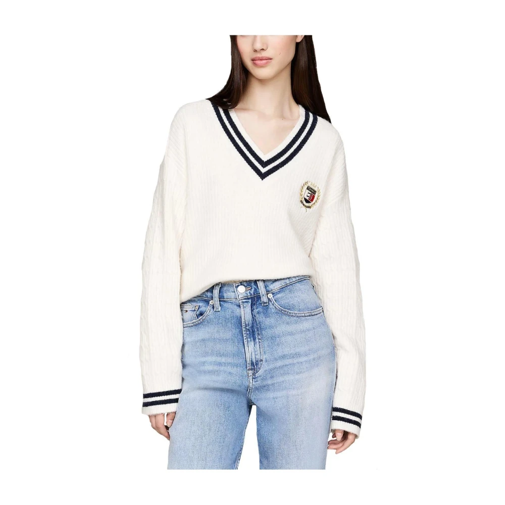 Tommy Hilfiger Nautische Kabeltrui Met Wapenschild White Dames