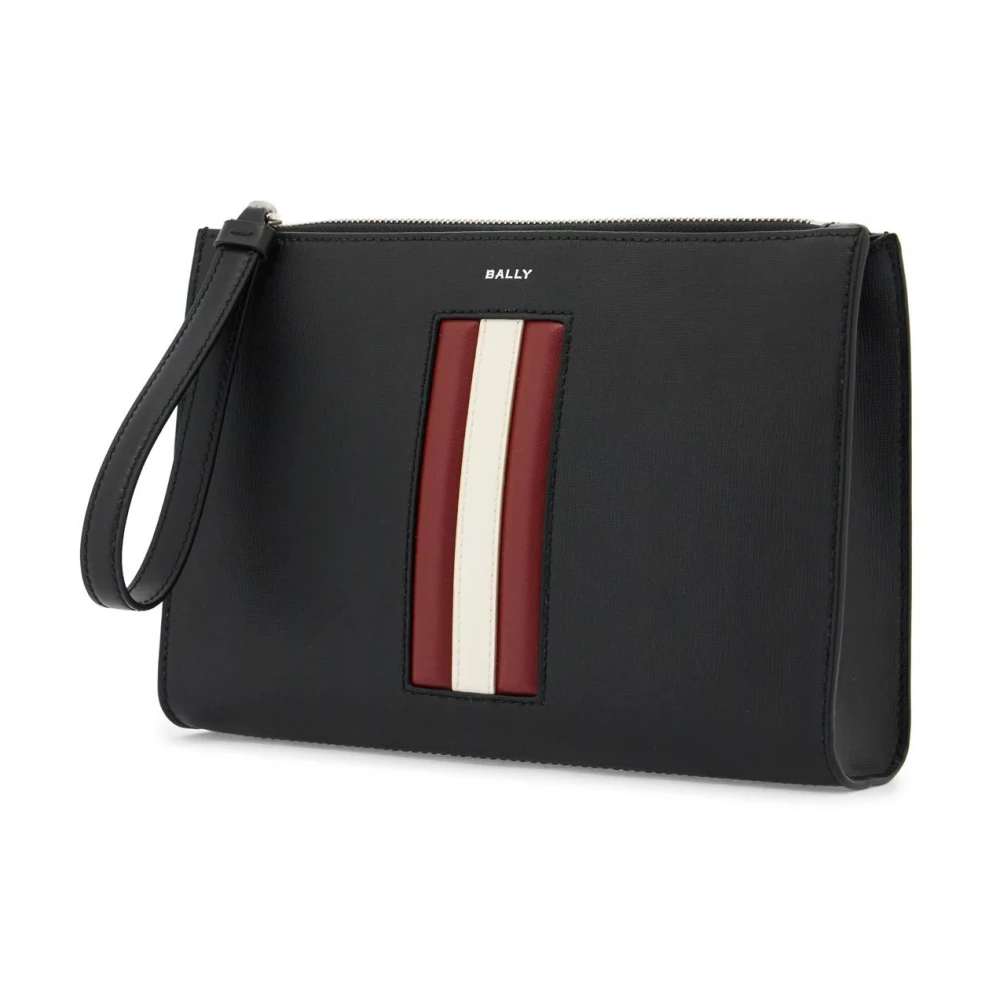 Bally Saffiano Leren Lint Inlay Rits Pouch Black Dames