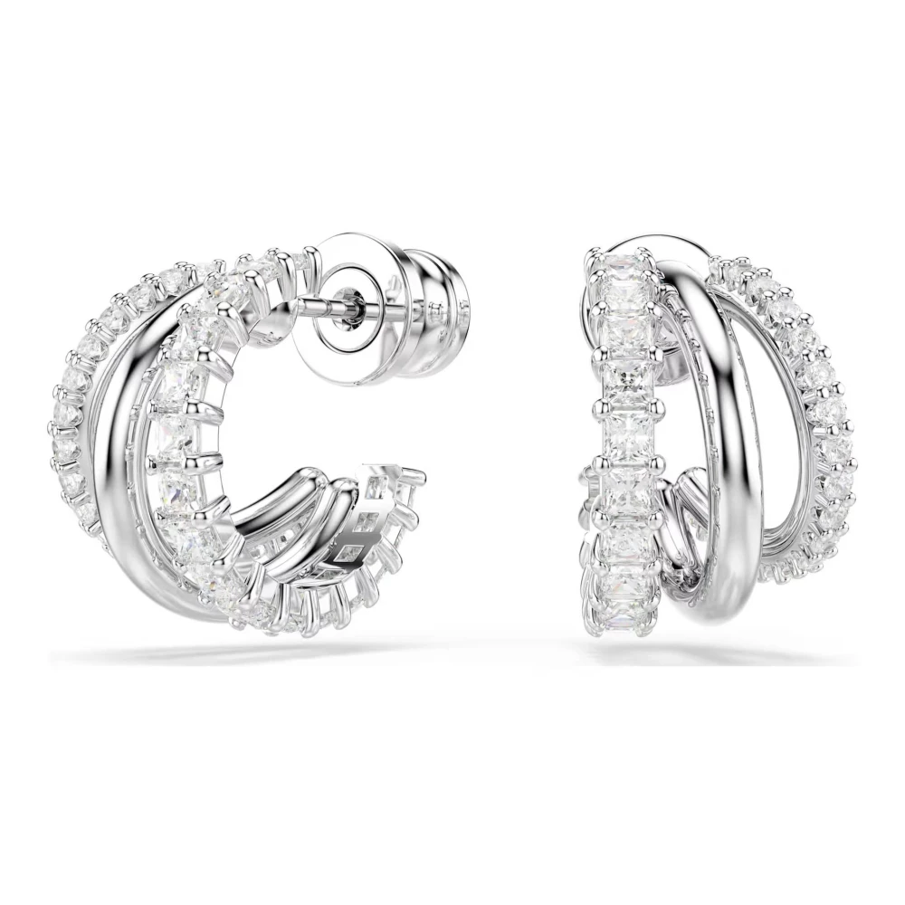 Swarovski Hyperbola Hoop Earrings  Round Cut  Mini  White  Rhodium Plated - Image 5