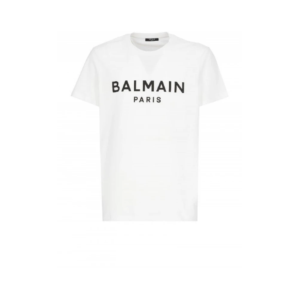 Balmain Bedrukt Logo T-Shirt Klassieke Pasvorm Wit Heren
