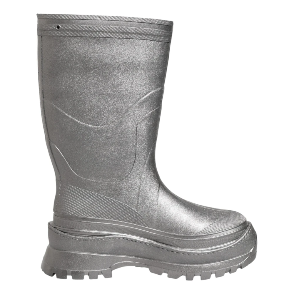 Dolce & Gabbana Men's Gray Wellies, 8 Uk, Metallic Silver Pull On Rain Boots