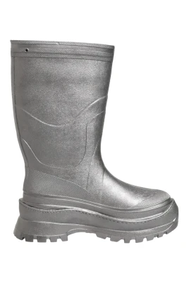 Metallic Silver Pull On Rain Boots