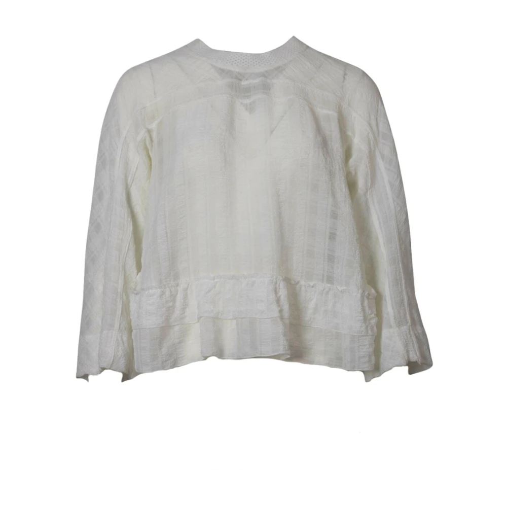 High Witte Ronde Hals Blouse Beige Dames