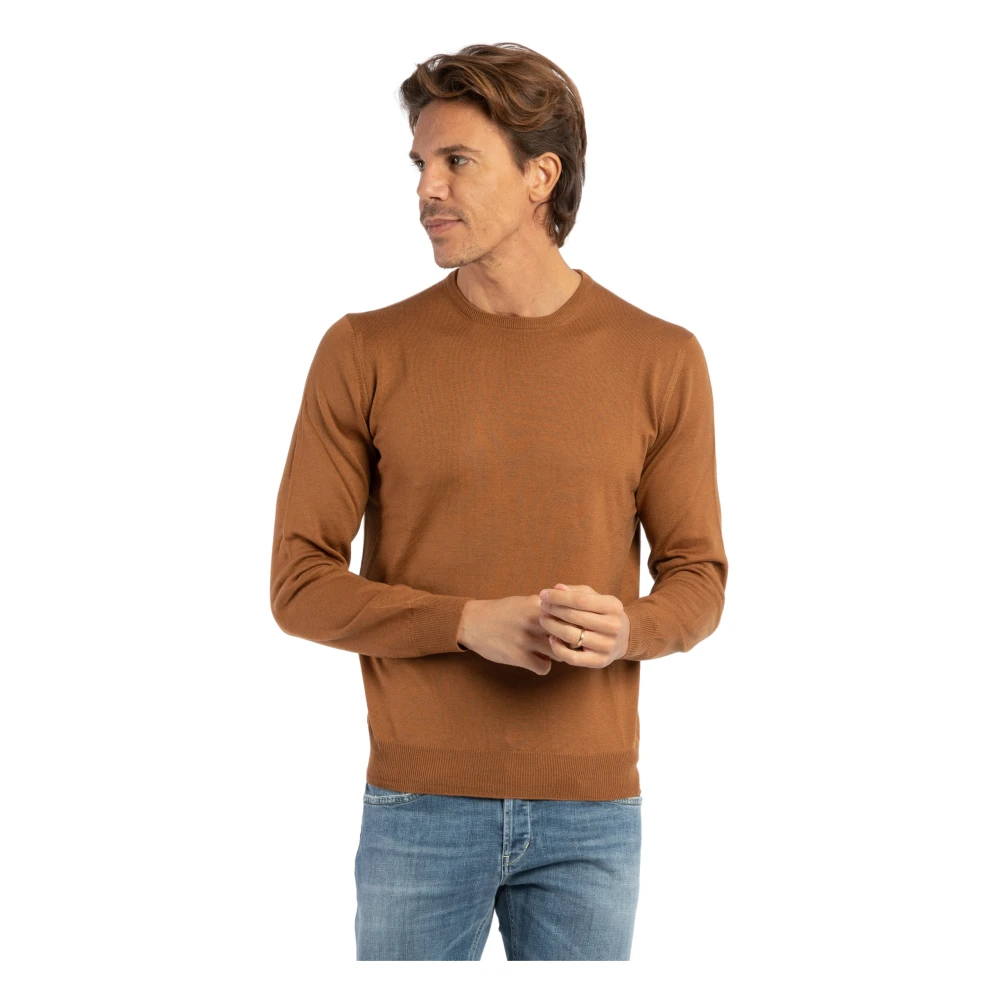 Gran Sasso Slim Fit Merino Wol Crewneck Sweater Brown Heren