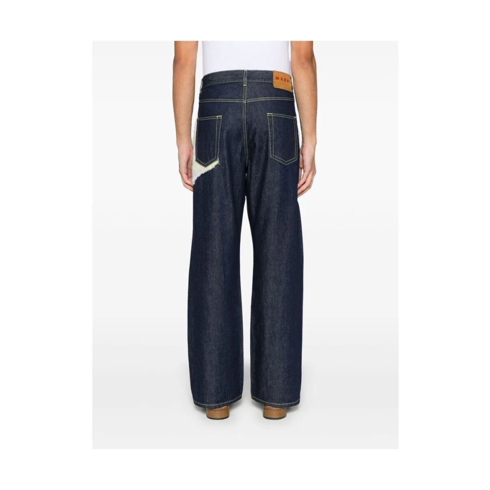 Marni Indigo Blauwe Denim Patchwork Jeans Blue Heren