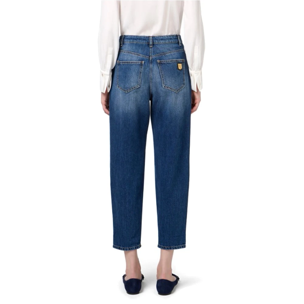 Elisabetta Franchi Hoge taille boyfriend jeans met omslag Blue Dames