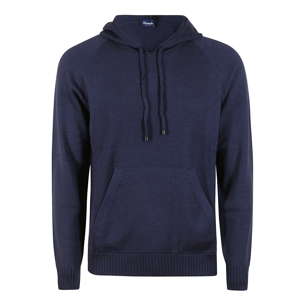 Drumohr Blauwe wollen hoodie trui met zak Blue Heren