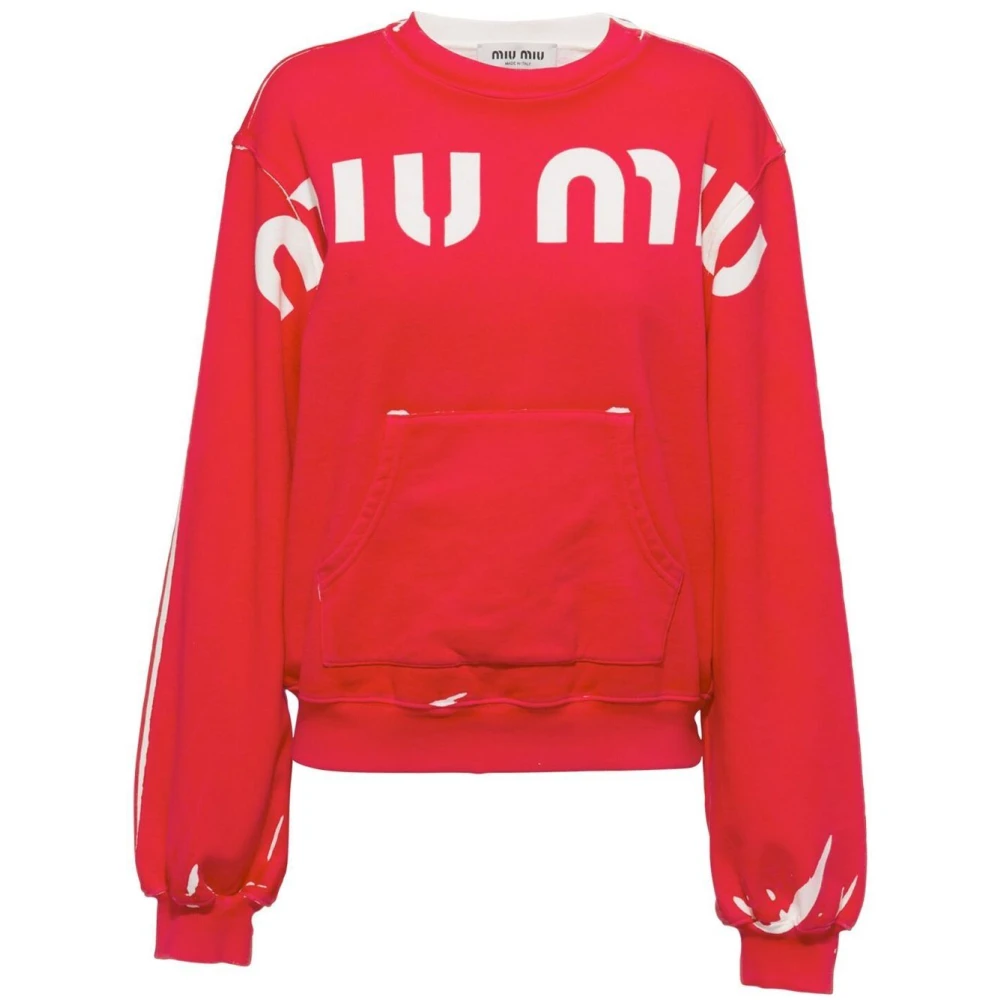 Miu Rode Logo Print Sweatshirt Red Dames