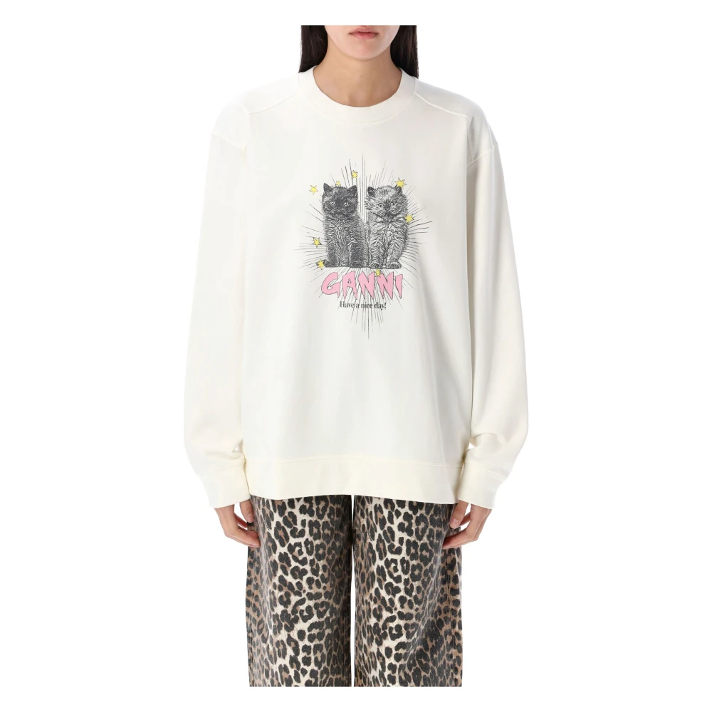 Ganni Katoenen Katten Sweatshirt Gebreide kleding Beige Dames