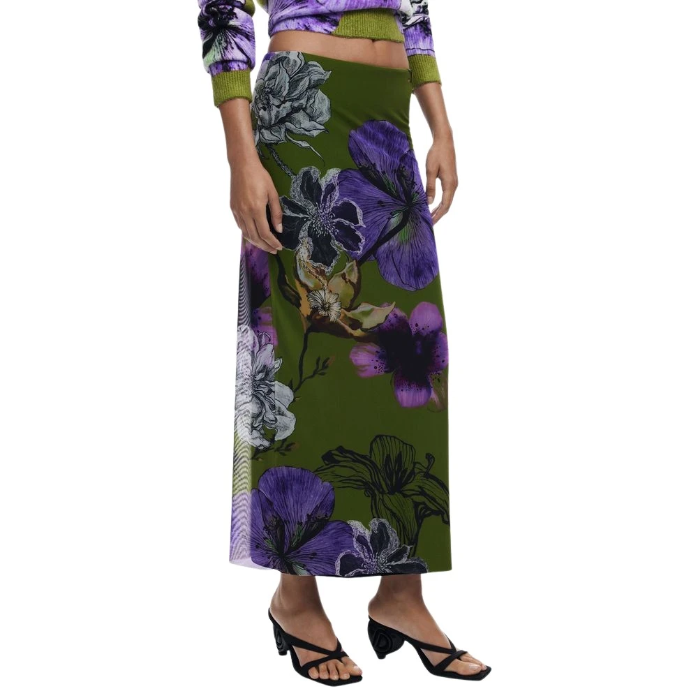 Desigual Women's Multicolor Maxi Skirts, S, Green Polyester Skirt