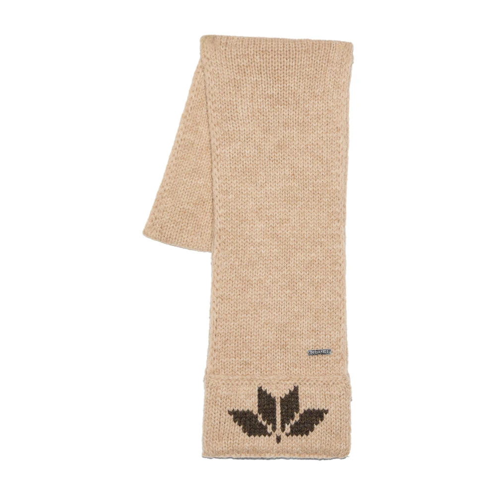 Dsquared2 Men's Beige Snowflakes Logo Knit Wool Scarf - Winter Scarves - One Size - Accessories