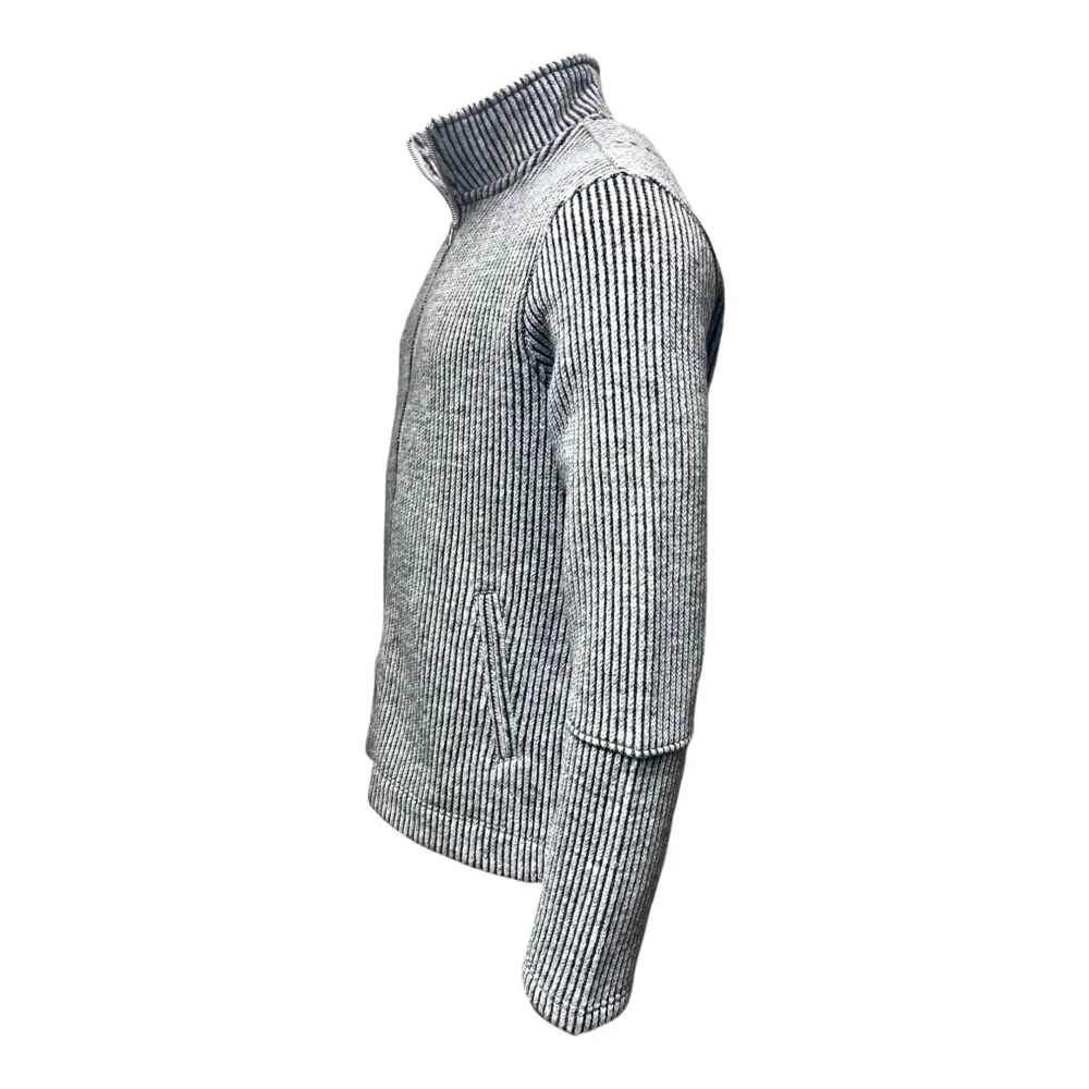 Brixtol Textiles Grijze Gebreide Jas met Tweewegrits Gray Heren