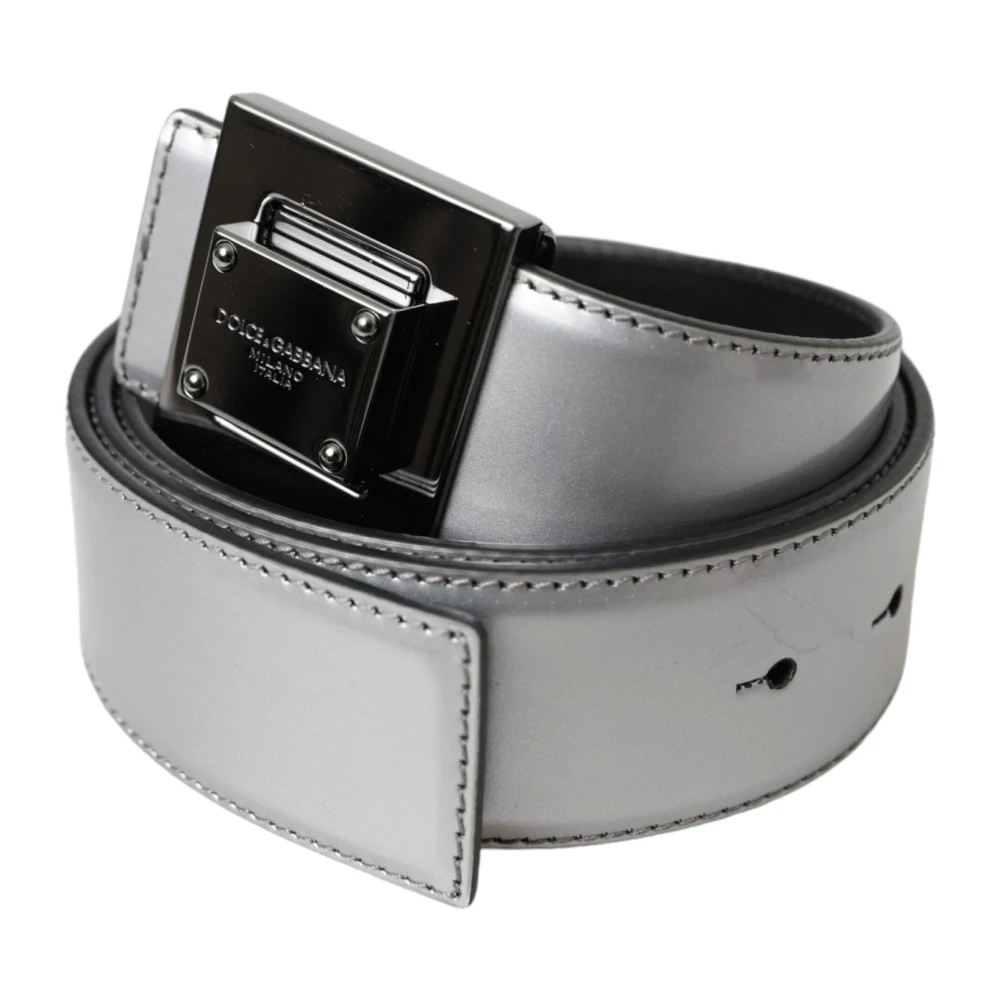 Dolce & Gabbana Zilveren Leren Riem met Metalen Gesp Gray Dames