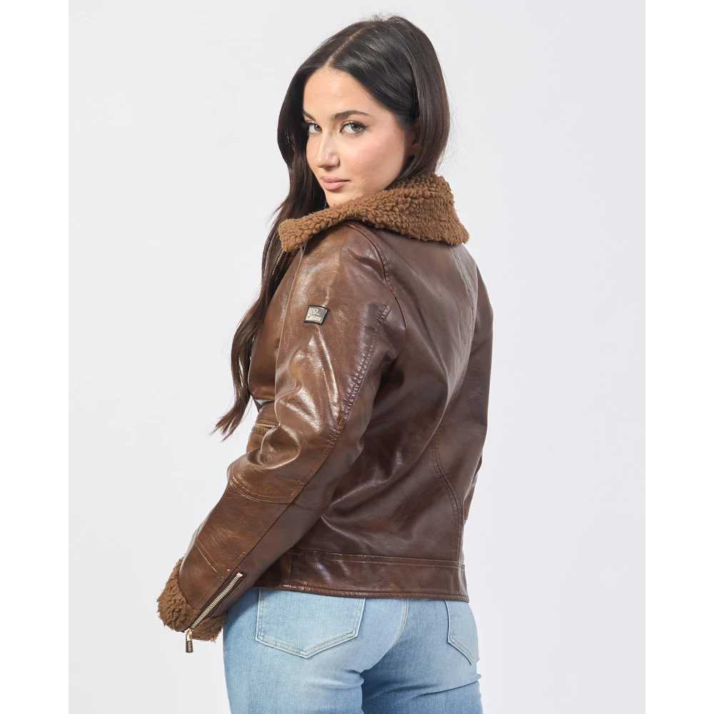 YES ZEE Bruine Korte Nep Bontjas Brown Dames