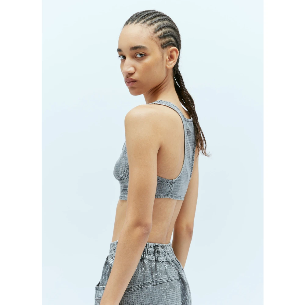 Diesel Paillet Denim Crop Top Gray Dames