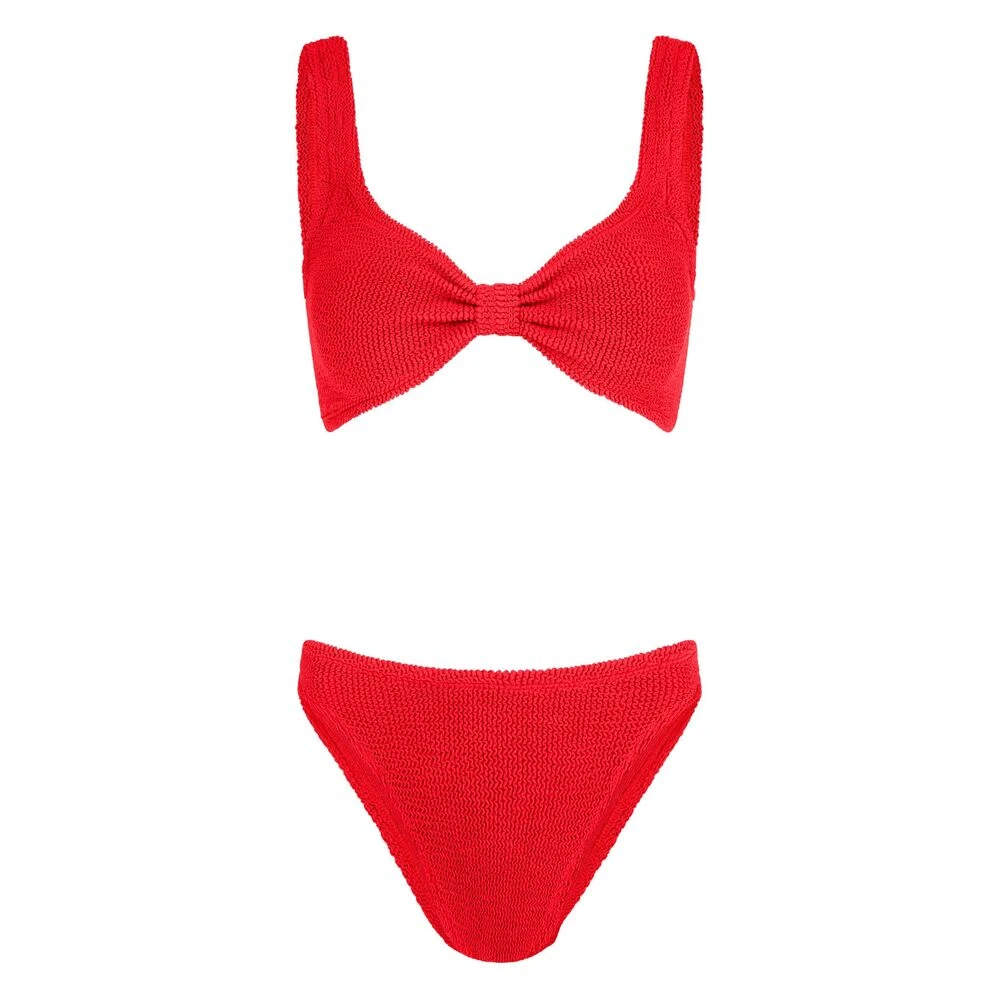 Hunza G Rode Seersucker Brede Band Badpak Red Dames