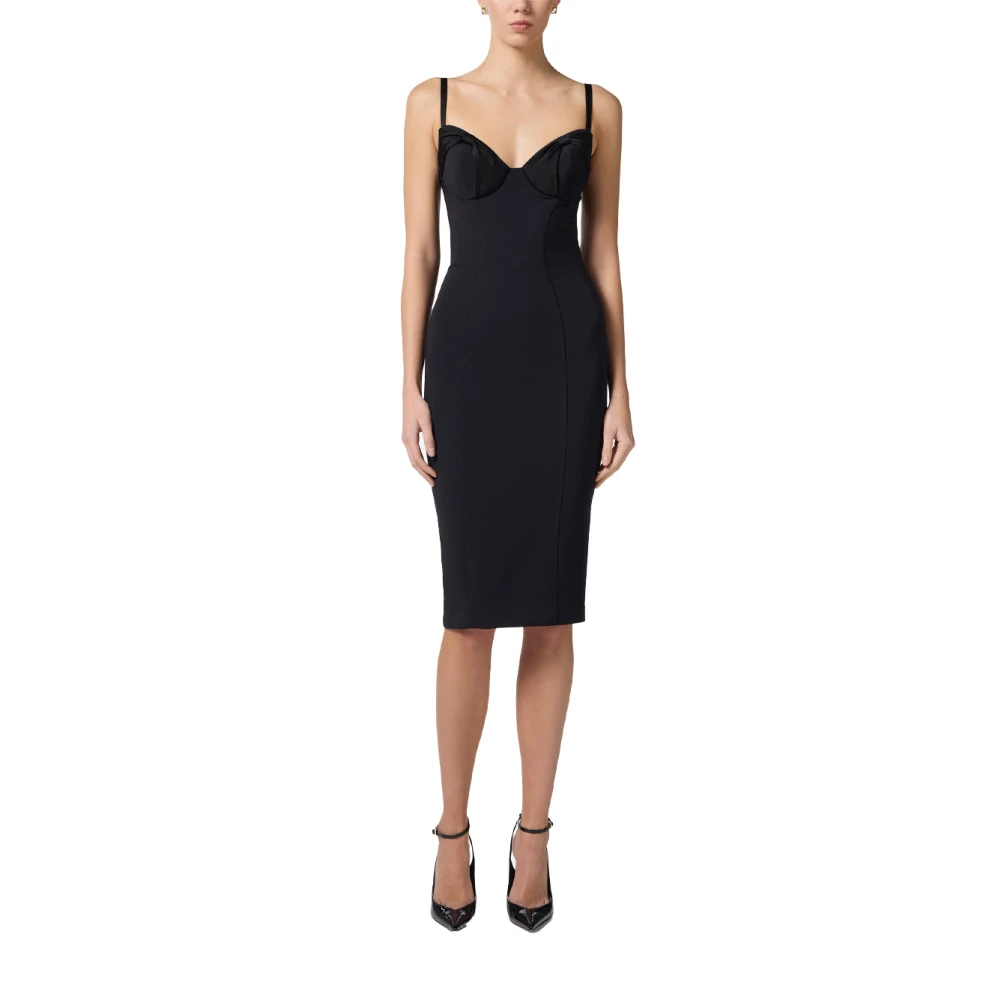 Elisabetta Franchi Zwarte Midi Jurk Polyester Gestileerd Chic Black Dames