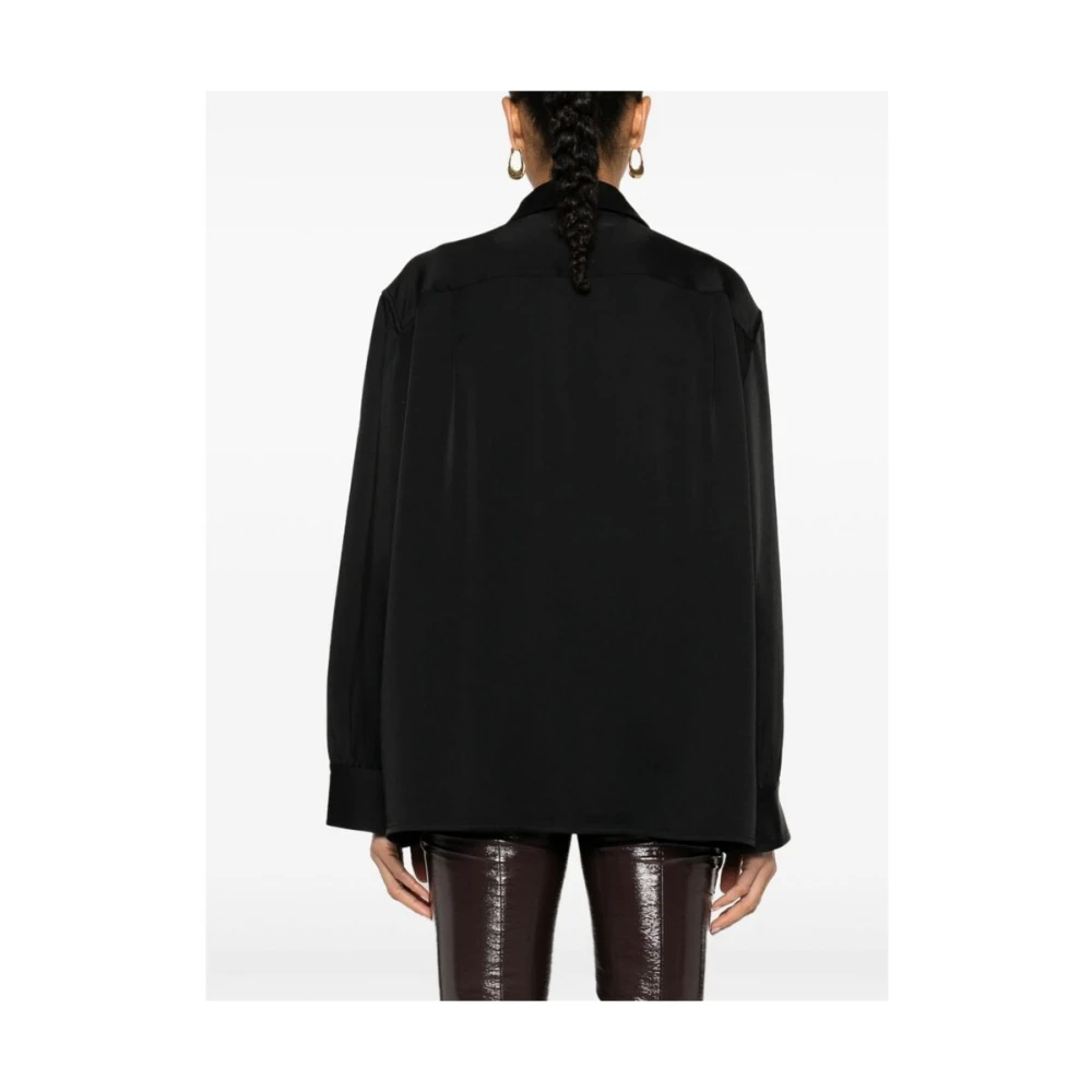 Jil Sander Zwarte Satijnen Overhemd met Wijde Mouwen Black Dames