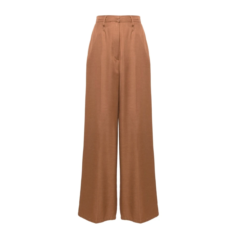 Forte Wijde Pijp Viscose Wol Broek Brown Dames