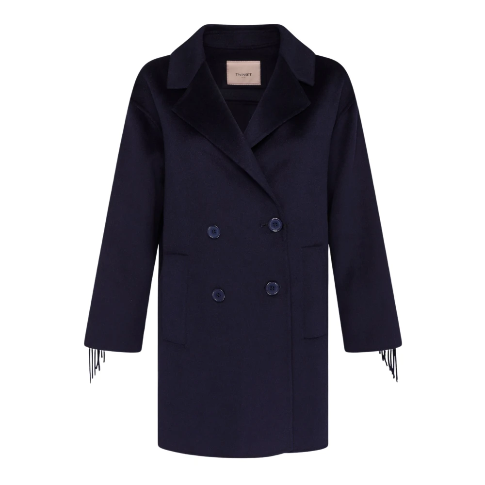Twinset Blauwe Wollen Double-Breasted Jas Blue Dames