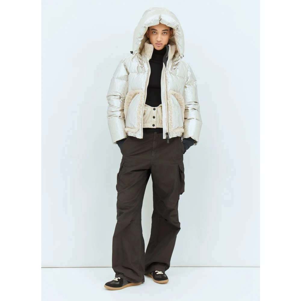 Moncler Metallic Finish Donsjack met Fleece Gray Dames