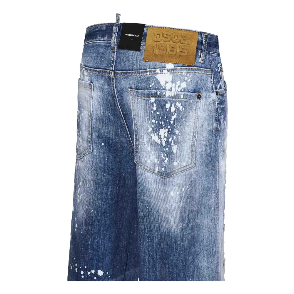Dsquared2 Blauwe Wijde Spijkerbroek met Rauwe Zoom Blue Dames
