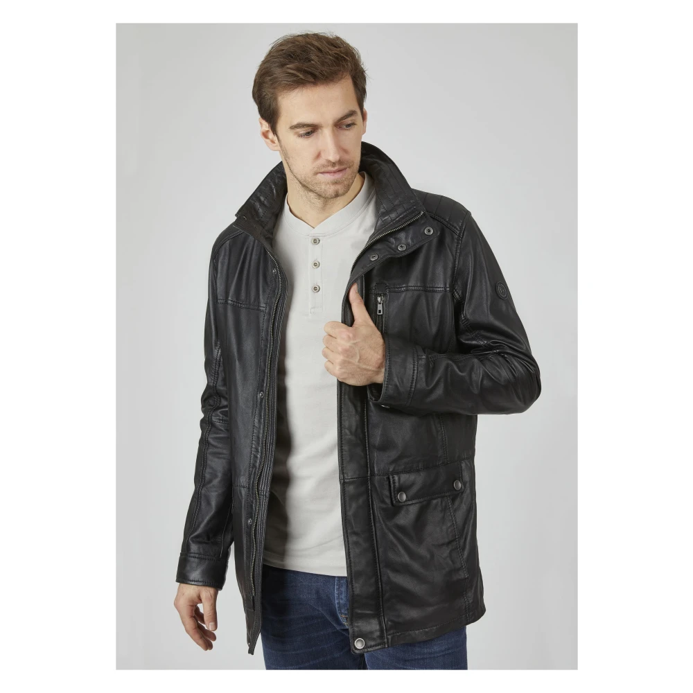 Bugatti Heren Leren Parka Jas Black Heren