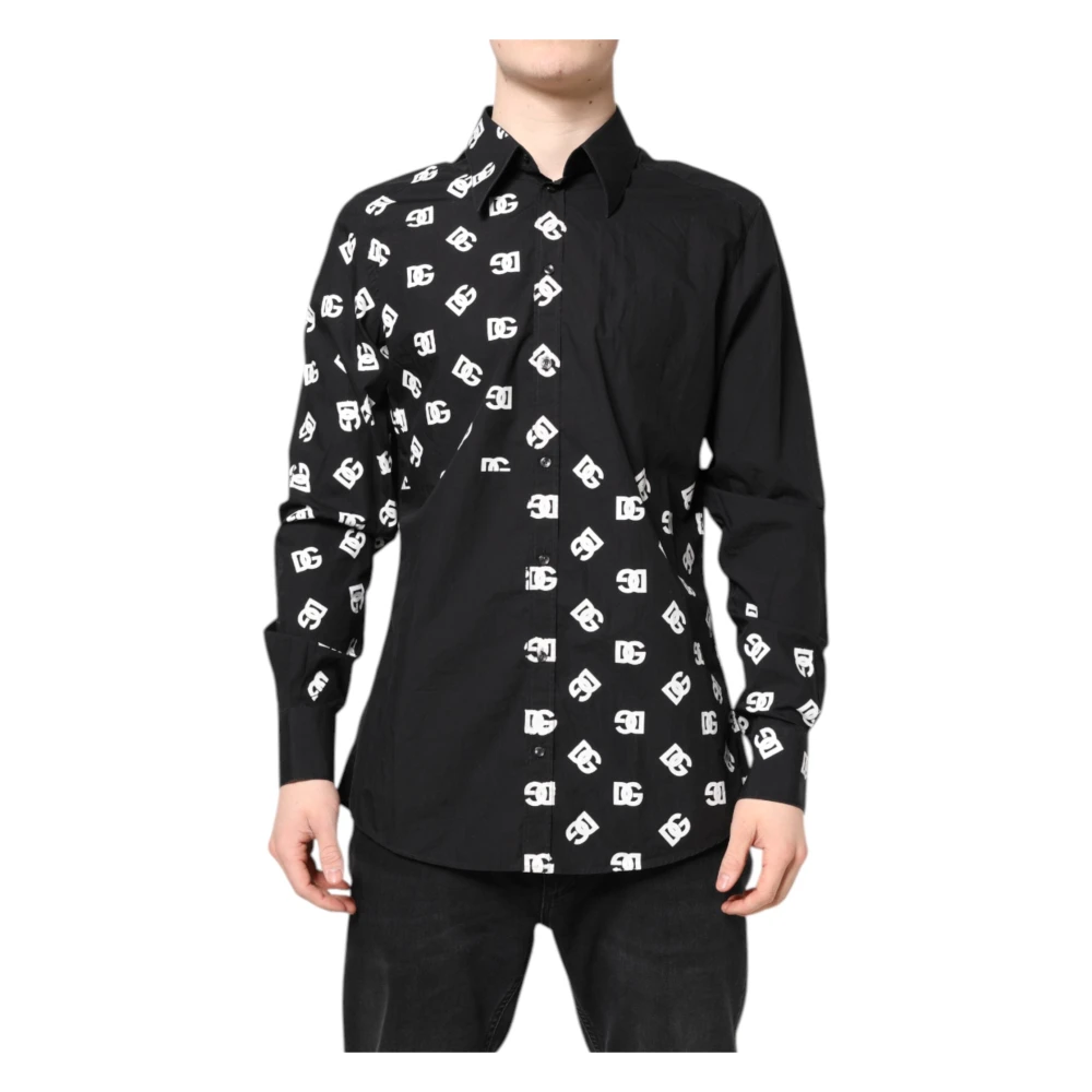 Dolce & Gabbana Men's Black Casual Shirts,, Dg Logo Cotton Martini Shirt 4XL