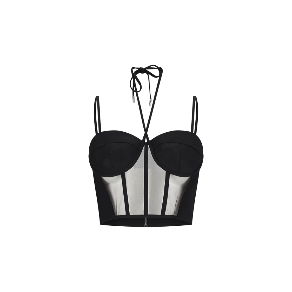David Koma Black Tulle Insert Corset Top - Female - Sleeveless Tops - S - Tops