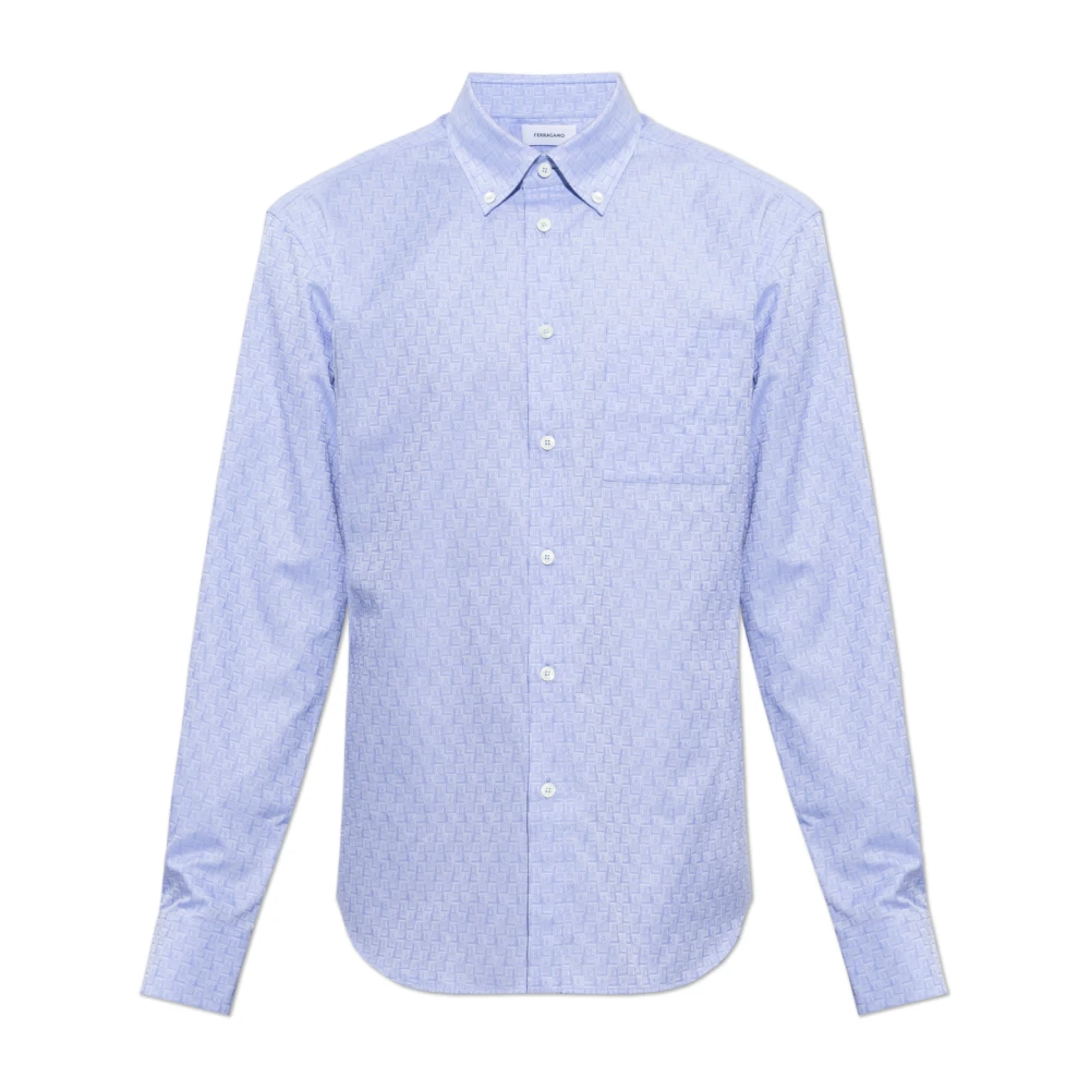 Ferragamo Mannelijk Blauw Overhemden Heren, M, Katoen, Pocket Shirt