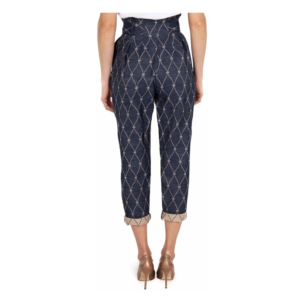 Elisabetta Franchi Hoge taille denim broek met riem Blue Dames