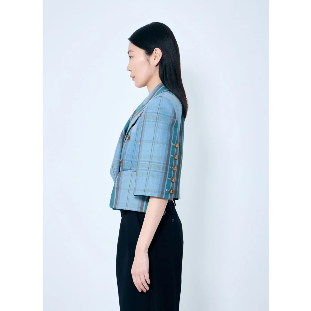 Vivienne Westwood Linnen Blend Blazer met Korte Mouwen Blue Dames