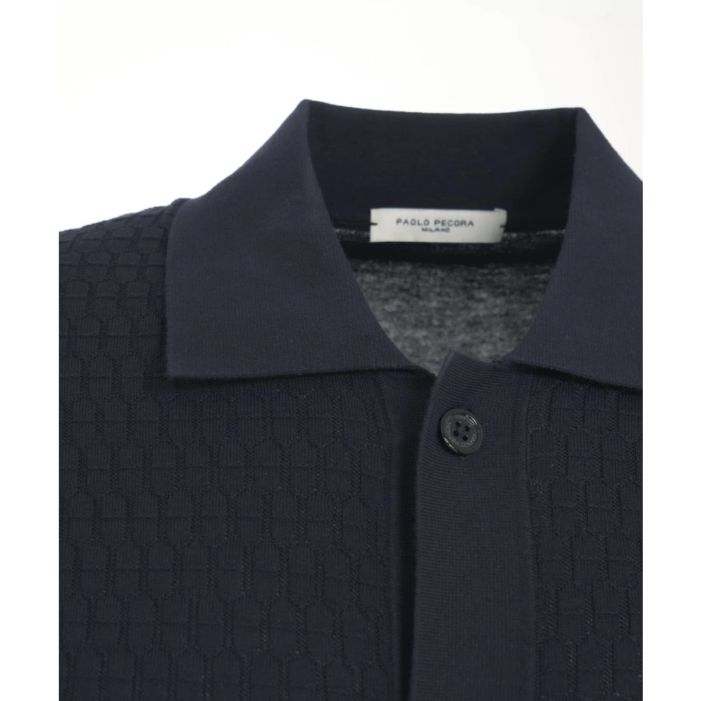 Paolo Pecora Stijlvol Blauw T-shirt met Honingraatstructuur Blue Heren