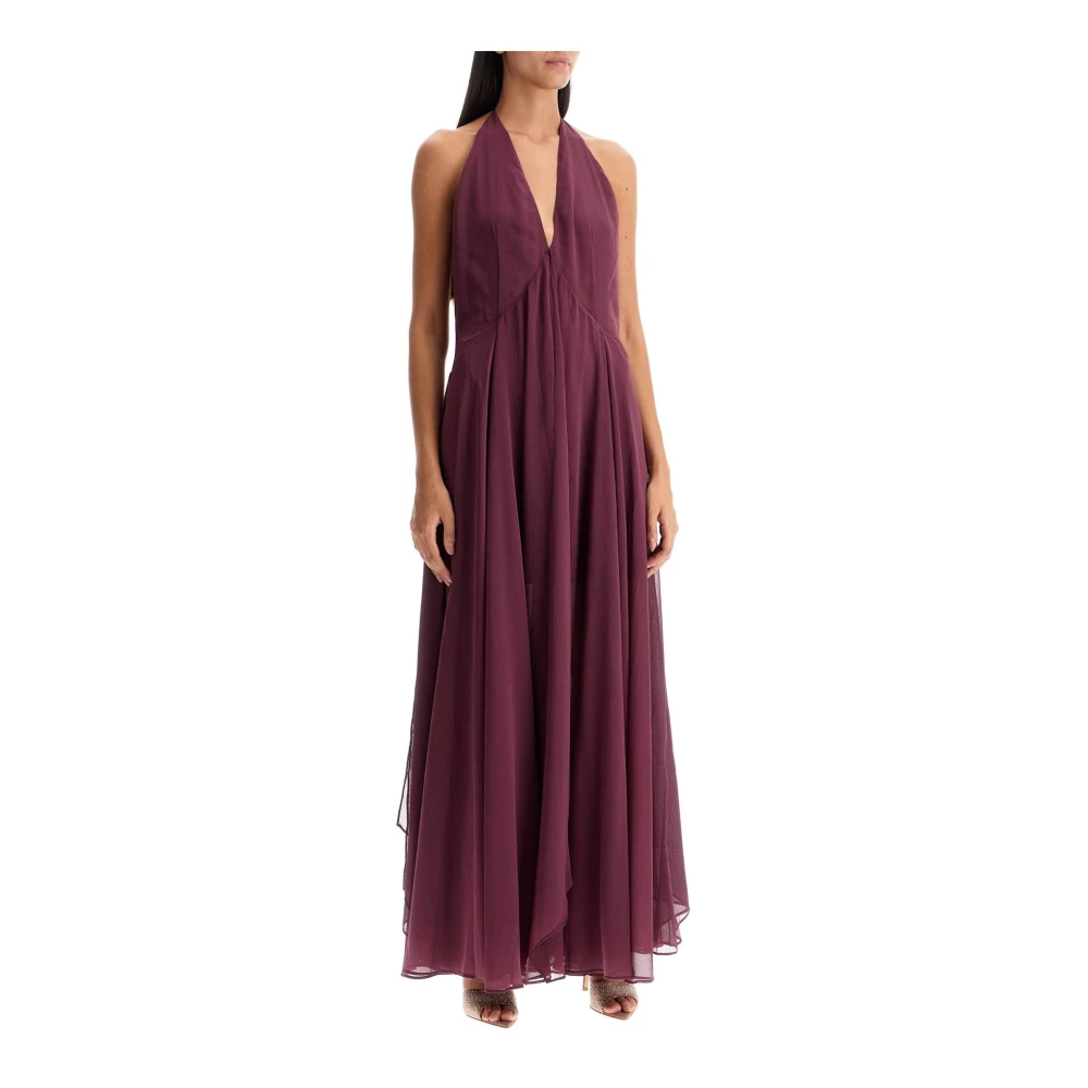 Rotate Birger Christensen Backless Chiffon Jurk met Uitlopende Rok Purple Dames