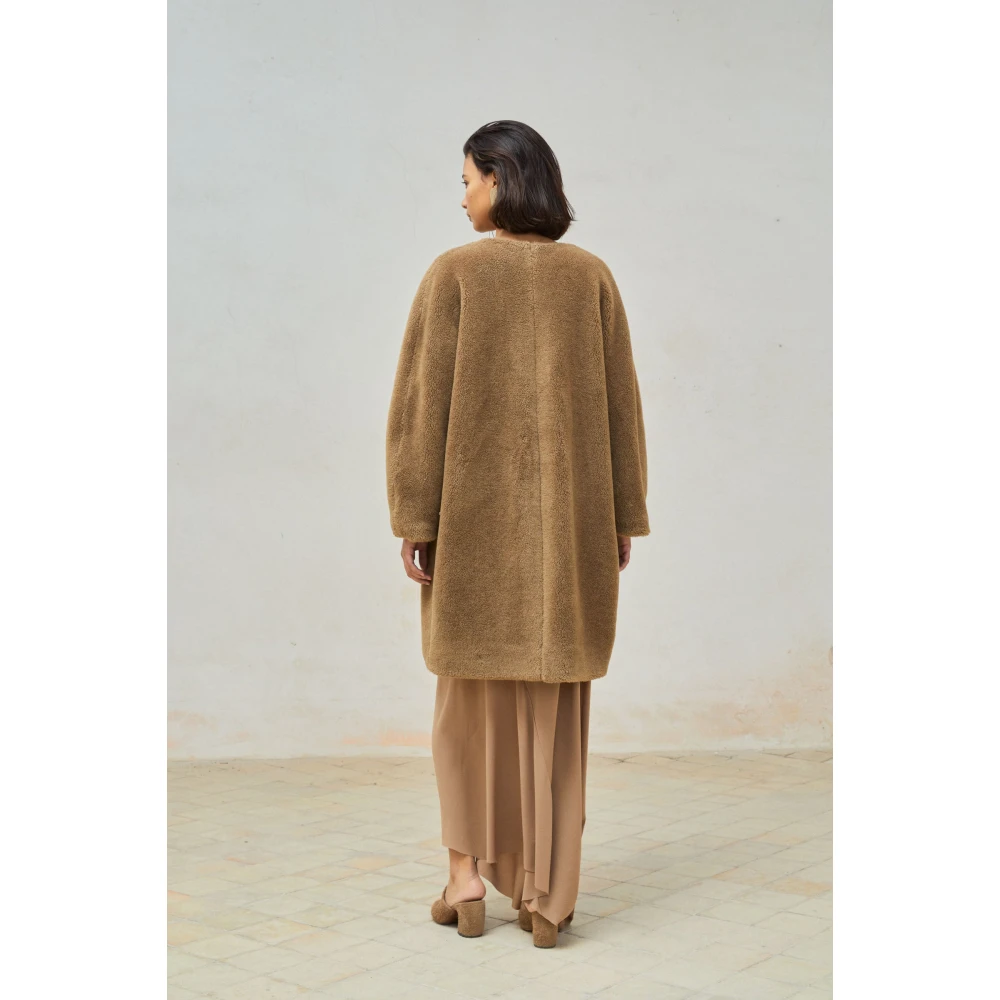 Cortana Bruine Wol en Zijde Oversized Jas Brown Dames