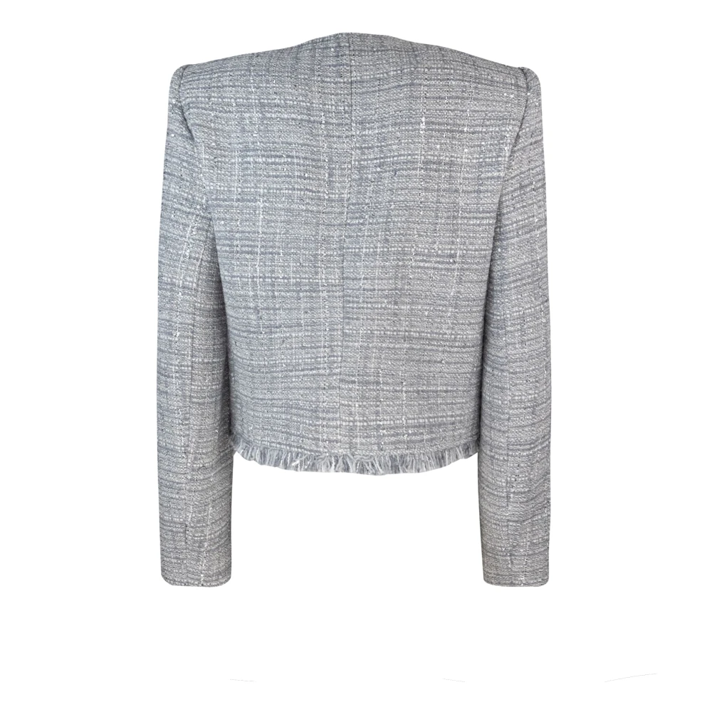 PATRIZIA PEPE Grijze Tweed Katoen Lurex Regular Fit Jas Gray Dames