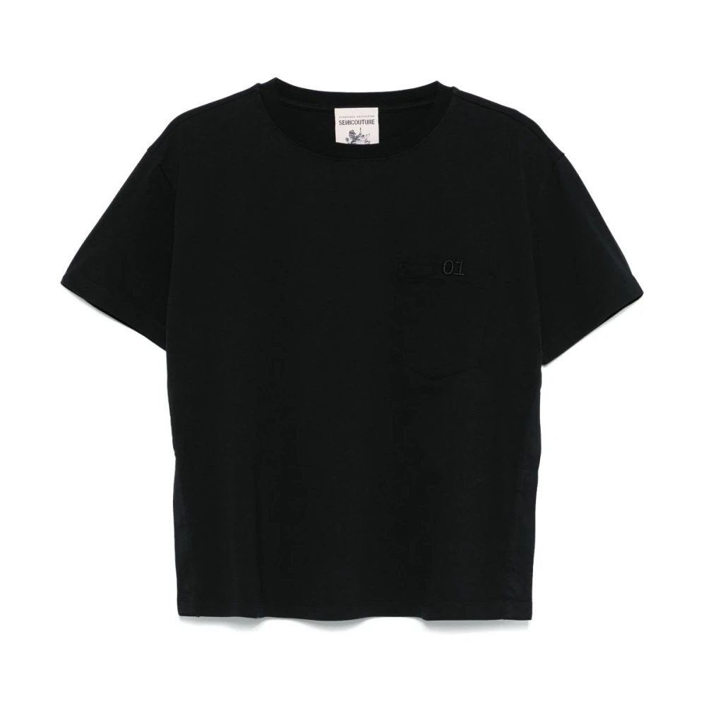 Semicouture Zwart Borstzakje T-shirt Black Dames