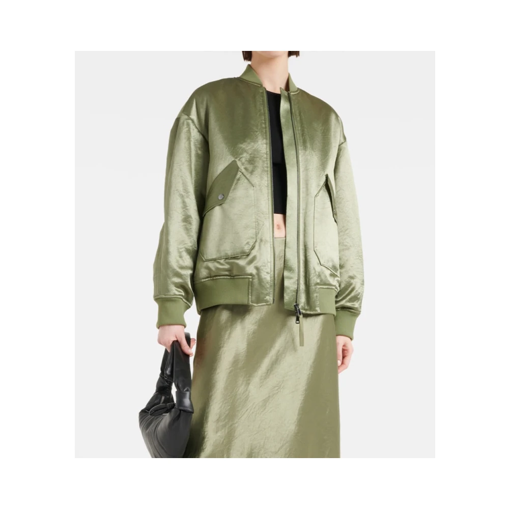 Max Mara Satin Bomberjack in Khaki Green Dames