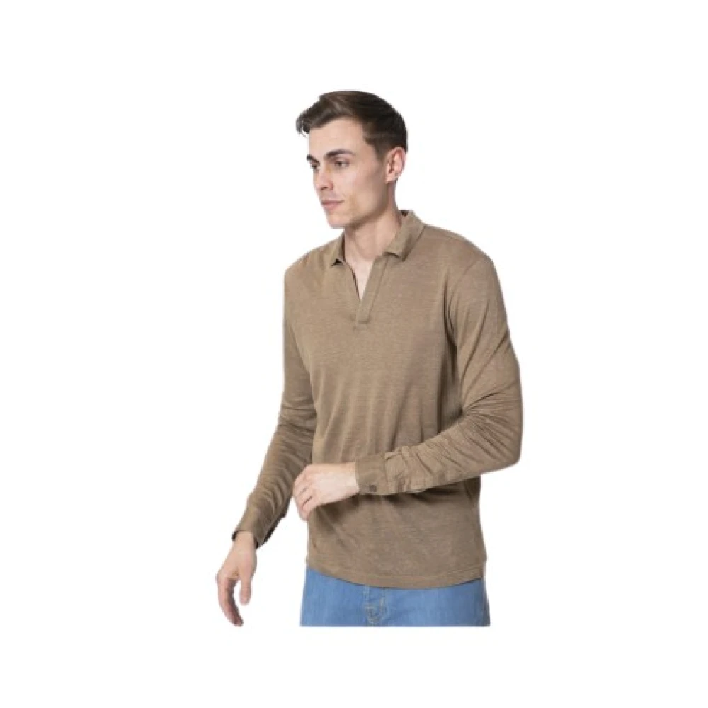Gran Sasso Men's Brown Polo Shirts,, Long Sleeved Polo Shirt Large