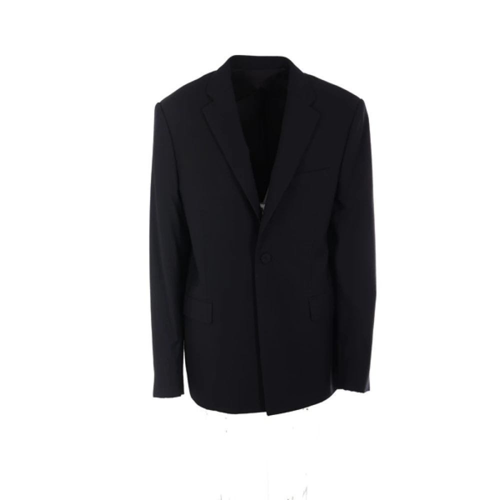 424 Zwarte wollen blend jas met klassieke revers en knoopsluiting Black Heren