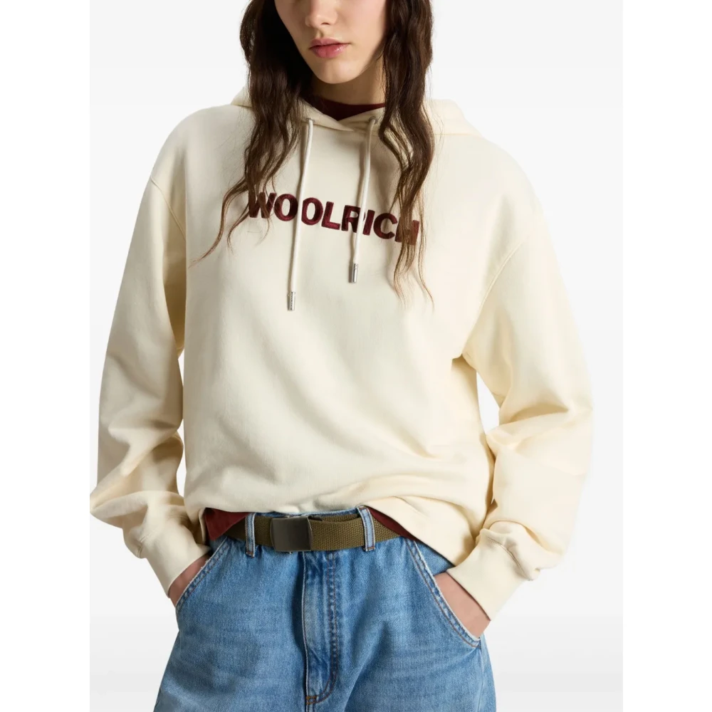 Woolrich Witte Fleece Katoenen Trui White Dames