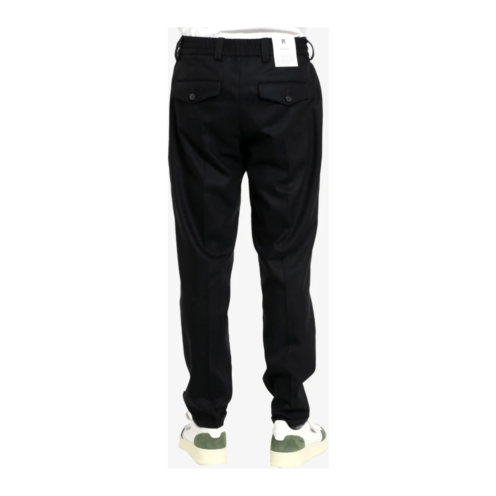 PT Torino Zwarte Wol Kasjmier Flanel Wortelbroek Black Heren