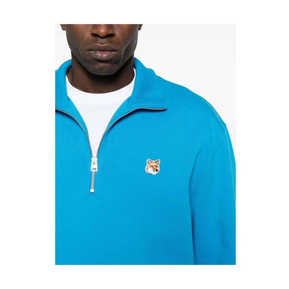 Maison Kitsuné Blauwe Katoenen Sweatshirt met Fox Head Patch Blue Heren