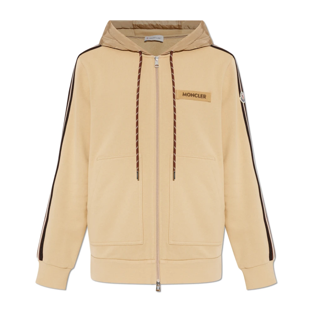 Moncler Beige Sweatshirt With Logo Patch - Male - Zip-Throughs - S - Sweatshirts & Hoodies