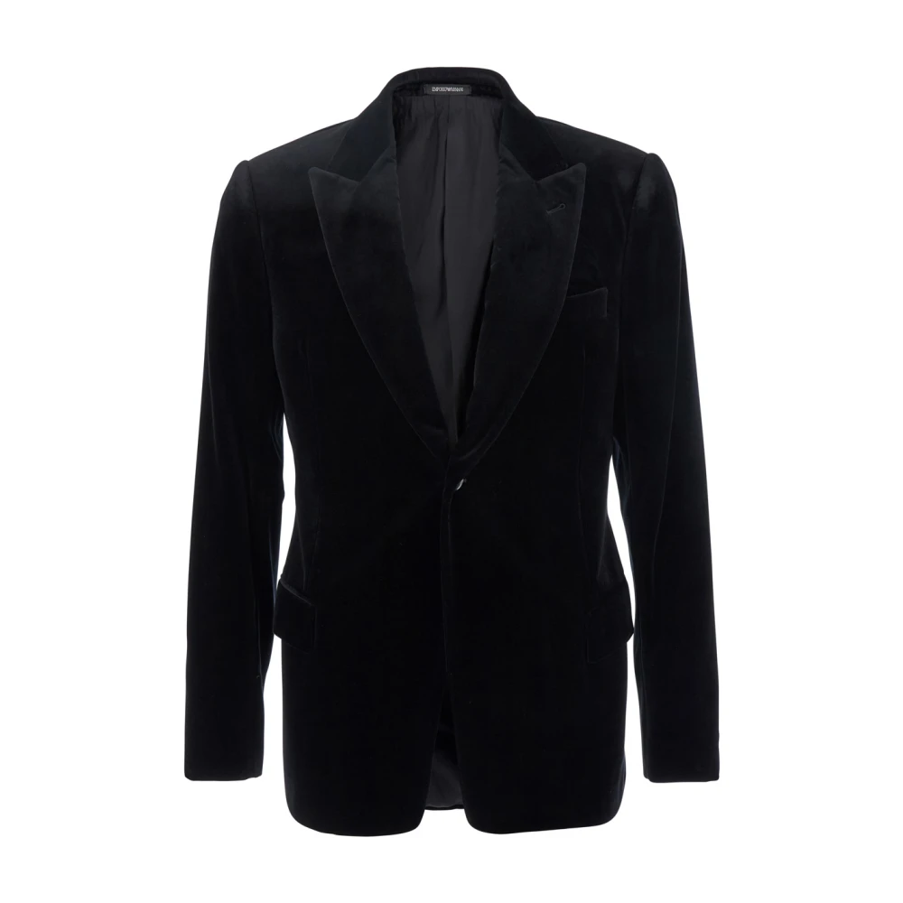 Emporio Armani Zwarte Fluwelen Shawl Revers Jas Black Heren