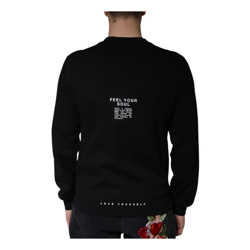 Dolce & Gabbana Zwart Logo Print Crew Neck Sweatshirt Black Heren