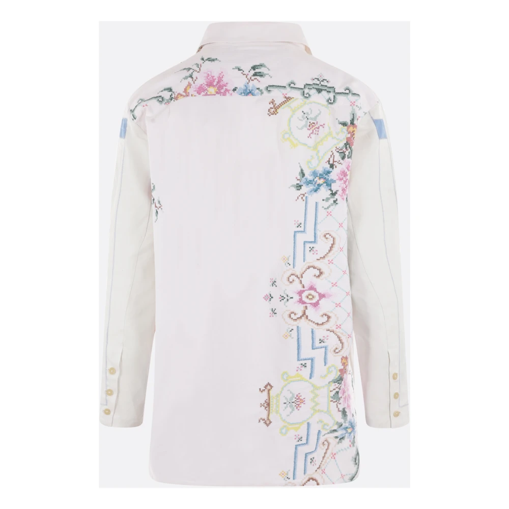 By Walid Bloemen Geborduurd Beige Linnen Overhemd Multicolor Heren