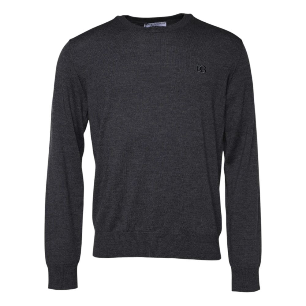 Dolce & Gabbana Men's Gray Round-Neck Knitwear, Xl, Wool Logo Knitted Jumper
