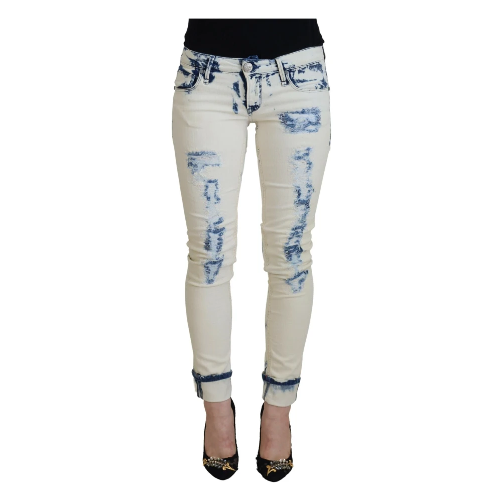 Acht White Blue Cotton Skinny Women Tattered Denim Jeans - W26 - Image 2