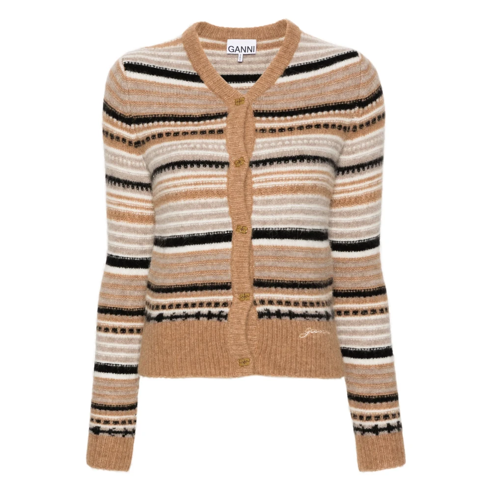 Ganni Zachte Wollen Gestreepte Cardigan Multicolor Dames